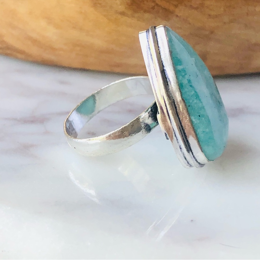 Silver Plated Amazonite Ring - image 4